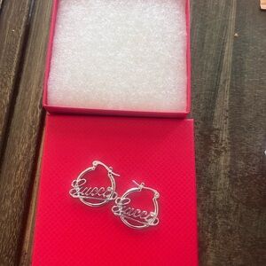 Gucci Silver Script Hoop Earrings
